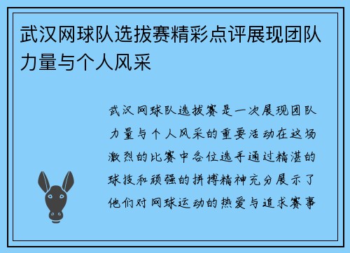 武汉网球队选拔赛精彩点评展现团队力量与个人风采