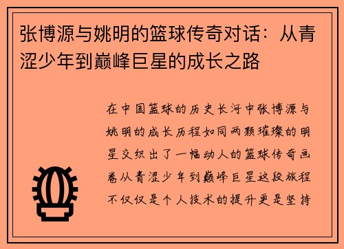 张博源与姚明的篮球传奇对话：从青涩少年到巅峰巨星的成长之路